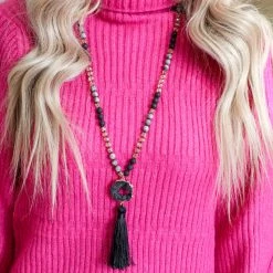 Pink Panache Black Druze Geode Necklace
