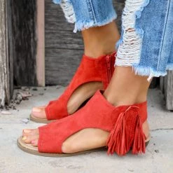 Not Rated NR Rust Suede Fringe Sandals