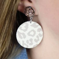 SAVY BLING Nude Leopard Leather Earrings Leopard Everything
