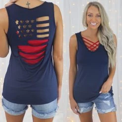 1 Clique Navy American Flag Cutout Tank