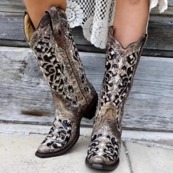 Corral Ashley Brown Floral + Black Sequin Inlay Boots
