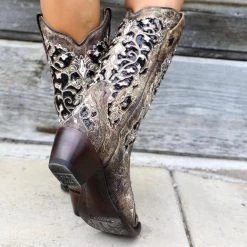Corral Ashley Brown Floral + Black Sequin Inlay Boots