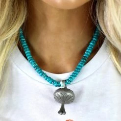 Western Elite Silver Pendant + Turquoise Beaded Necklace