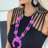 Blue Tortoise Electric Pink Squash Blossom Necklace