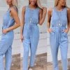 She+Sky Apparel Light Blue Washed Chambray Jumpsuit