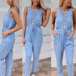 She+Sky Apparel Light Blue Washed Chambray Jumpsuit