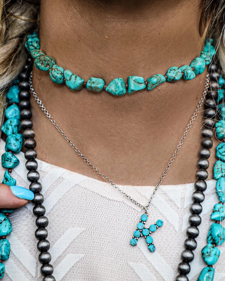 The Lace Cactus Turquoise Letter Necklace Western Vibes