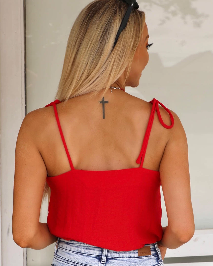 The Lace Cactus Red Tie-Strap Cami Bodysuit Apparel