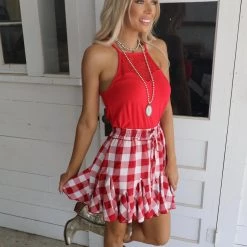 Bavely Roslyn Red And White Plaid Skirt Apparel