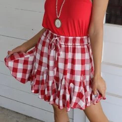 Bavely Roslyn Red And White Plaid Skirt Apparel