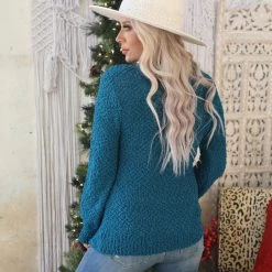 The Lace Cactus Teal Popcorn Sweater Apparel