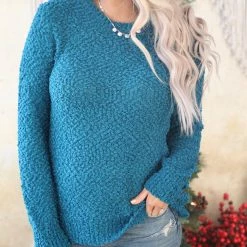 The Lace Cactus Teal Popcorn Sweater Apparel
