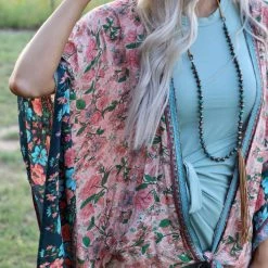 Kori America Challi Floral Front Tie Kimono