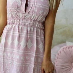 Skylar + Madison Pink Tribal Mist Ruched Shoulder Tie Dress
