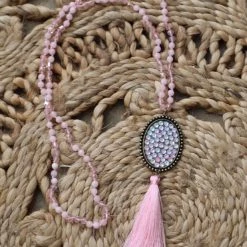 Southern Fried Chics Rhinestone Cowgirl Pink Diamond Tassel Long Necklace