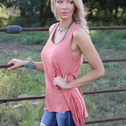 Kyemi Heathered Brick Side Tank Top