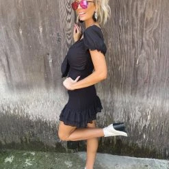 Mable Black Ditsy Smocked Mini Dress Apparel