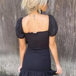 Mable Black Ditsy Smocked Mini Dress Apparel