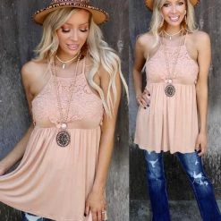 Blue B Apparel Caramel Cream Lace Flowy Tank Top