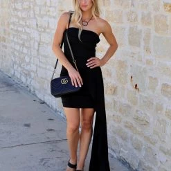 The Lace Cactus Bitter Sweet Black Tube Top Dress With Side Trail Apparel