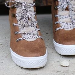 Not Rated NR Dark Tan Stitched Wedge Sneaker