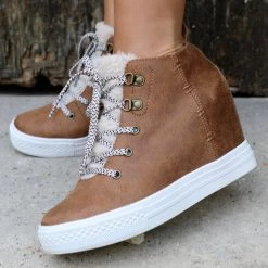 Not Rated NR Dark Tan Stitched Wedge Sneaker