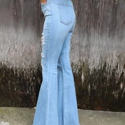 GJG Denim The Lyric Light Blue Ripped Flare Jeans