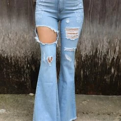 GJG Denim The Lyric Light Blue Ripped Flare Jeans