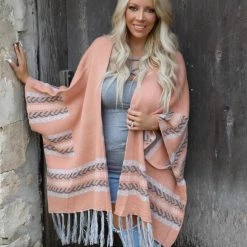 And The Way Apparel Peach Boho Tassel Cardigan