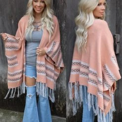 And The Way Apparel Peach Boho Tassel Cardigan