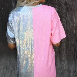 Main Strip Best Sellers Pink & Silver Sequin T-Shirt Dress