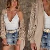7th Ray Khaki Sequin Contrast Cardigan Apparel