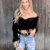 Privy Black Velvet Off Shoulder Crop Top Apparel