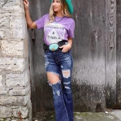 The Lace Cactus Purple Bleached "Two Things I Don't Chase" Graphic Tee