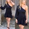 Quarter To Five Rissa Black One Shoulder Mini Dress