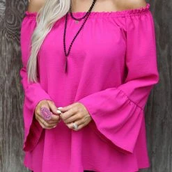 143 Story Missy Magenta Off Shoulder Top