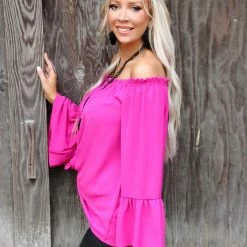 143 Story Missy Magenta Off Shoulder Top