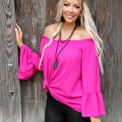 143 Story Missy Magenta Off Shoulder Top