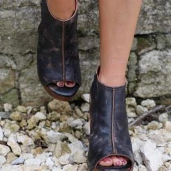 Imelda Black Lux Peek-a-boo Wedge By BedStu Footwear