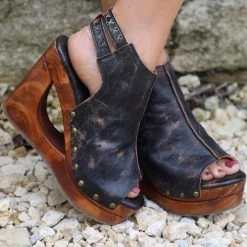 Imelda Black Lux Peek-a-boo Wedge By BedStu Footwear