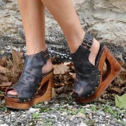 Imelda Black Lux Peek-a-boo Wedge By BedStu Footwear