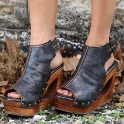 Imelda Black Lux Peek-a-boo Wedge By BedStu Footwear