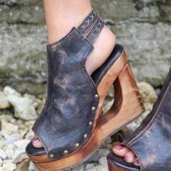 Imelda Black Lux Peek-a-boo Wedge By BedStu Footwear