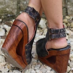 Imelda Black Lux Peek-a-boo Wedge By BedStu Footwear