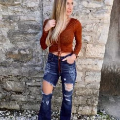 Hearts & Hips Apparel Milk Chocolate Burnout Crop Top