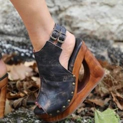 Imelda Black Lux Peek-a-boo Wedge By BedStu Footwear