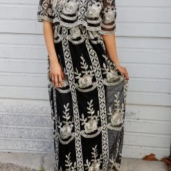 Dress Day Apparel Black & Gold Lace Off Shoulder Maxi Dress