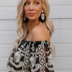 Dress Day Apparel Black & Gold Lace Off Shoulder Maxi Dress