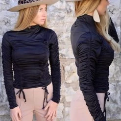 Hearts & Hips The Black Mock Neck Ruched Top