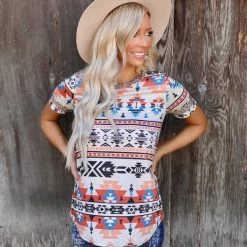 Avery Apparel Oatmeal Aztec Round Neck Tee